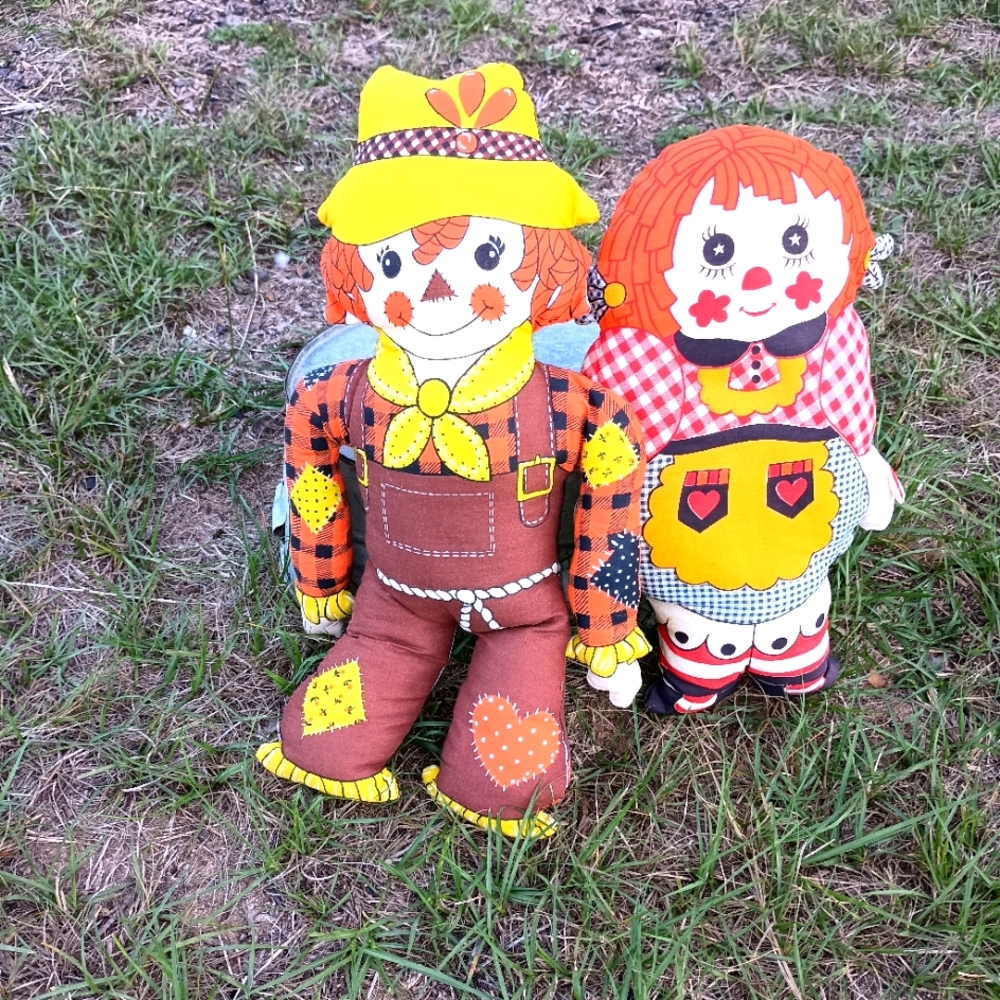 Rare Vintage Raggedy Ann and Andy Orange hair Stuffed Dolls